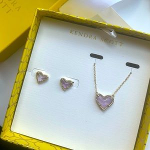 Kendra Scott Ari Heart Necklace & Earrings Gift Set in Amethyst with Gift Box